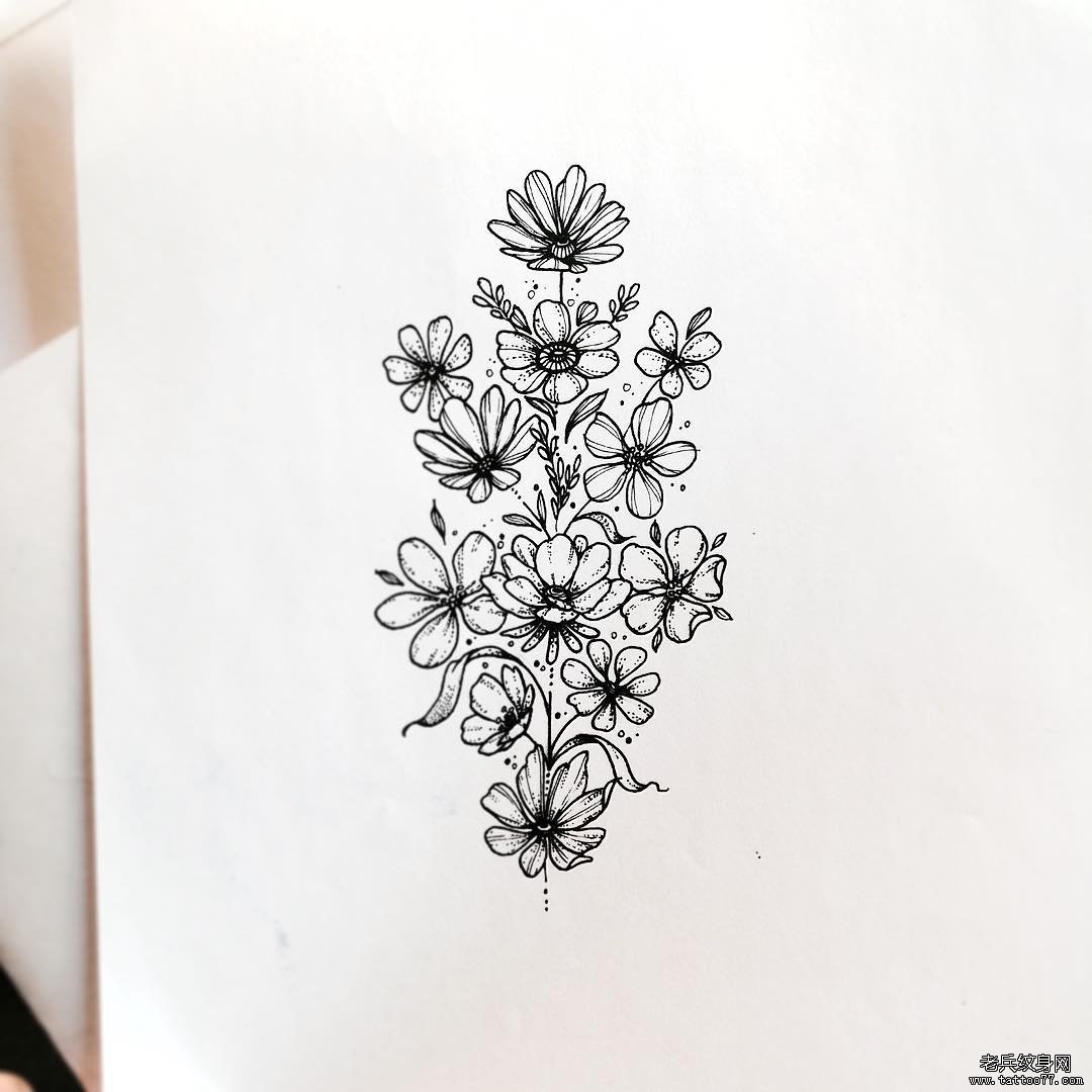 花卉欧美点刺小清新纹身图案手稿