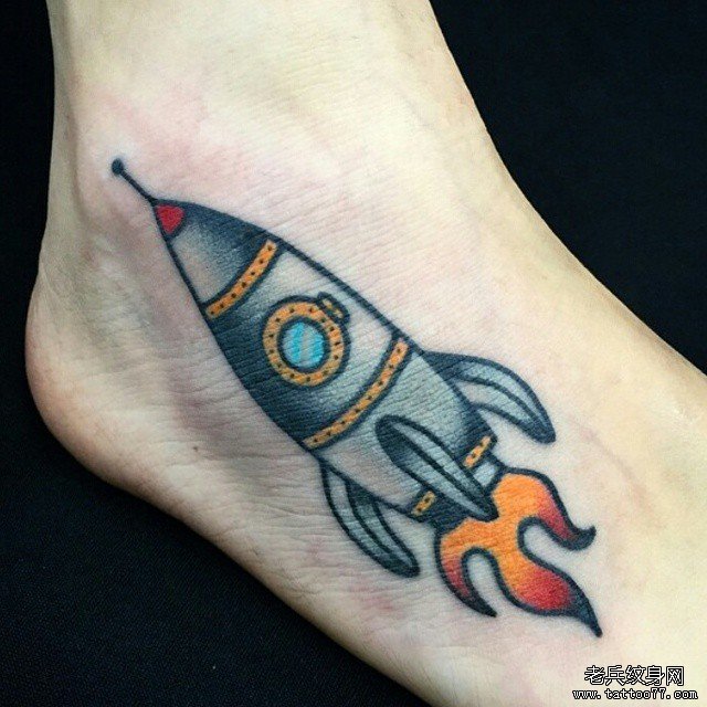 脚背卡通火箭彩绘纹身图案