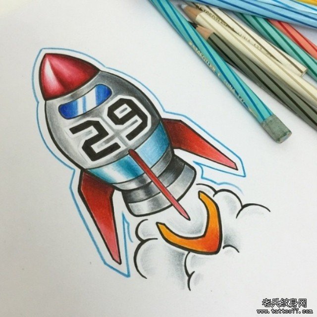 欧美卡通火箭纹身图案手稿