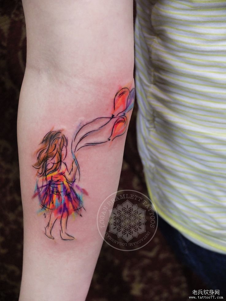 小臂卡通人物气球彩绘纹身图案