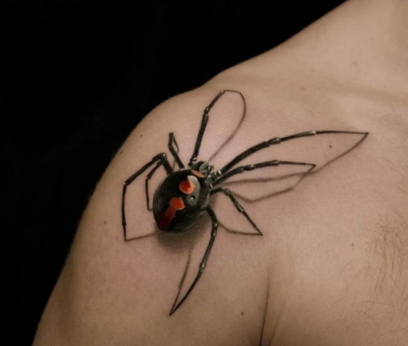 肩部3D逼真的蜘蛛纹身图案