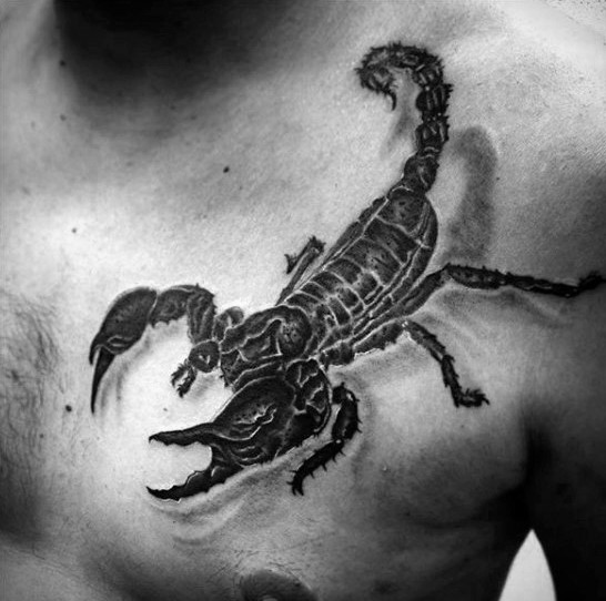胸部3D逼真的黑色蝎子纹身图案