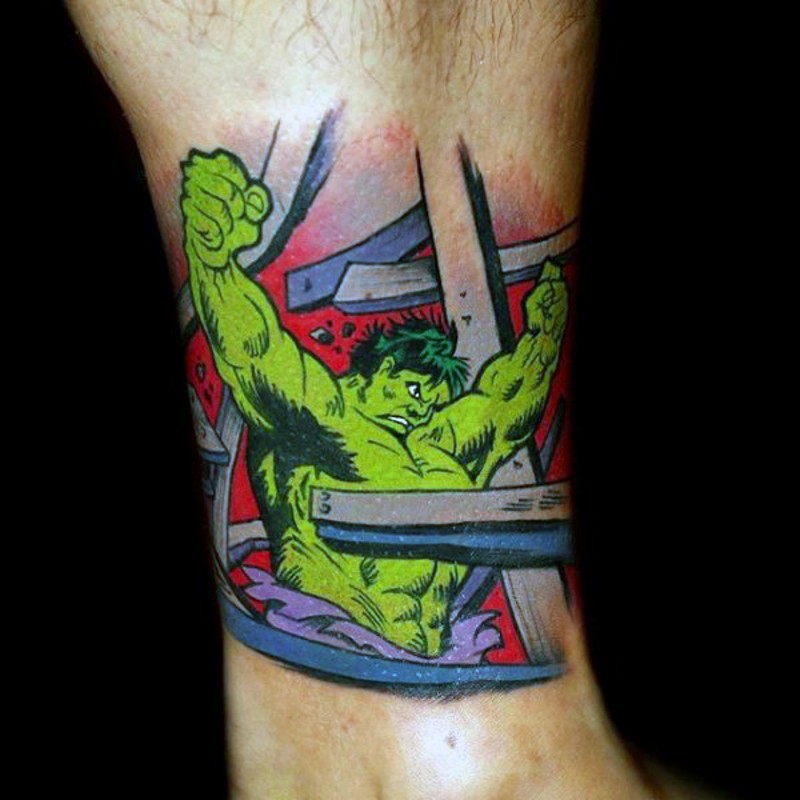复古绿巨人卡通主题脚踝纹身图案
