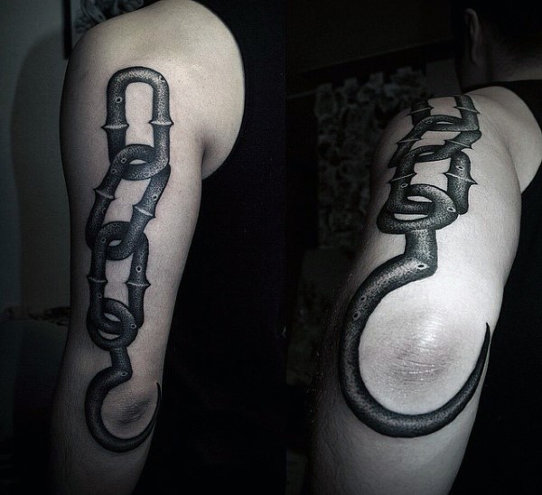 3D黑白铁链钩手臂纹身图案