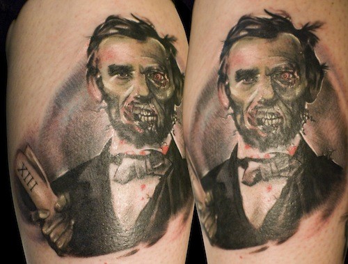 惊人的彩色僵尸美国总统纹身图案