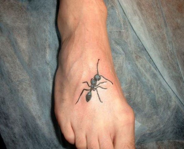 脚背上的黑白小蚂蚁纹身图案