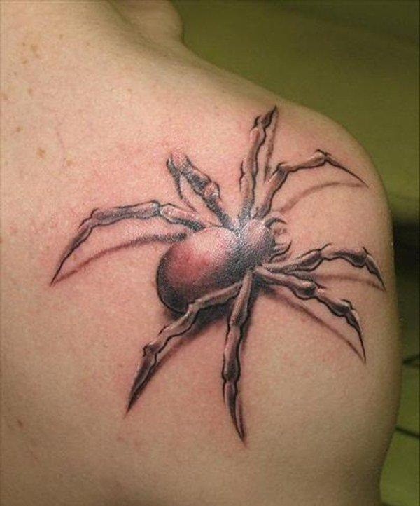 背部3D黑白可怕的蜘蛛纹身图案