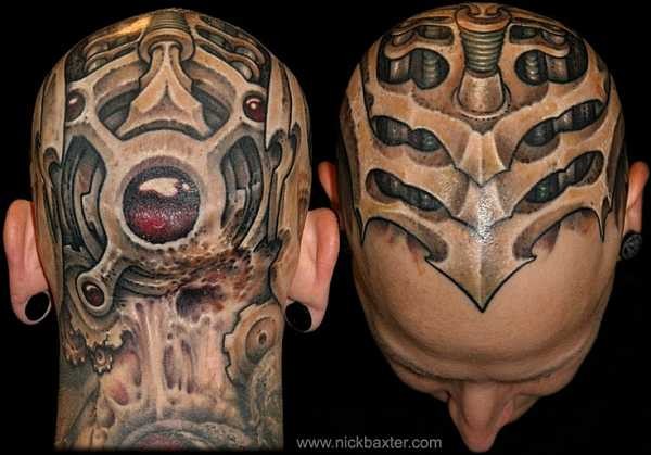 头部非常壮观的外星人生物力学纹身图案