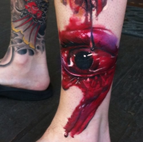 彩色恐怖风格血腥的眼睛脚踝纹身图案
