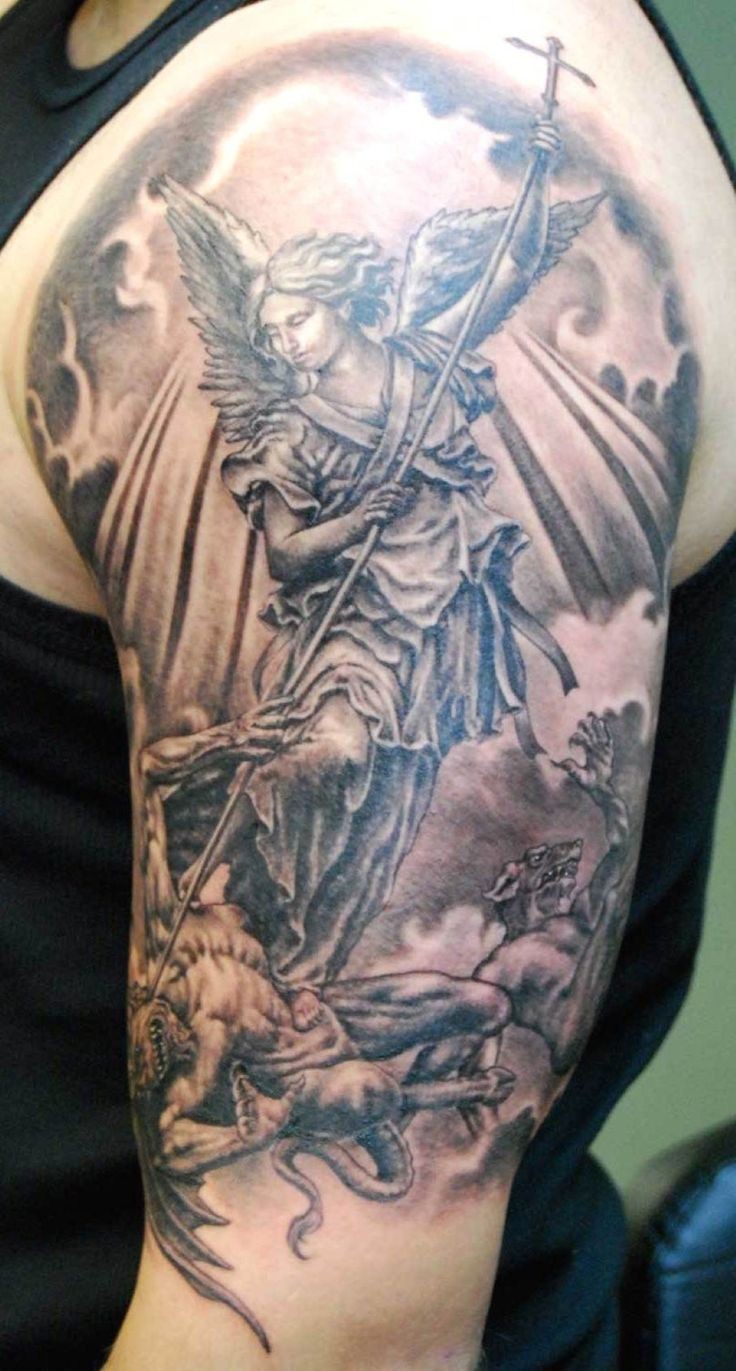 手臂天使斗恶魔纹身图案