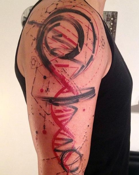 手臂五彩DNA符号抽象纹身图案