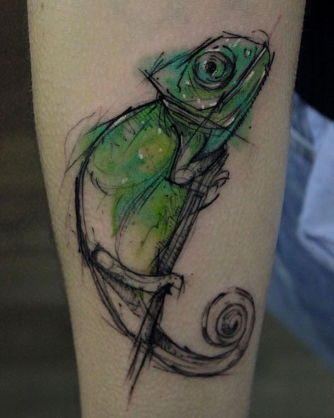 手臂3D彩色的蜥蜴个性纹身图案