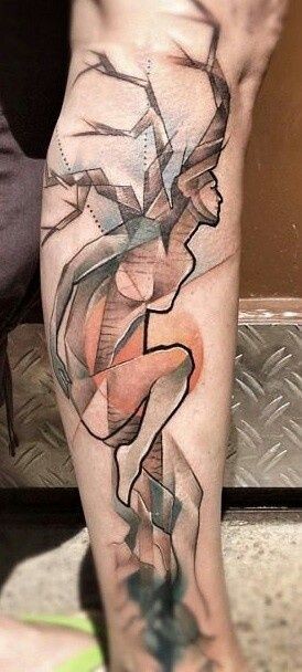 手臂五彩的抽象大树和女人纹身图案