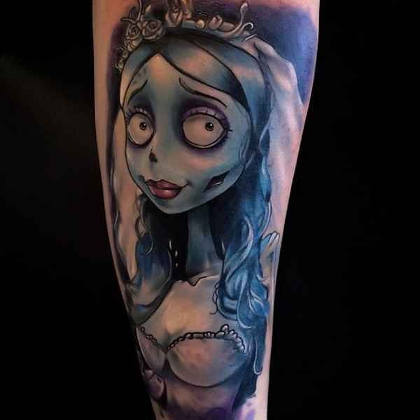 美丽的彩色僵尸新娘卡通手臂纹身图案