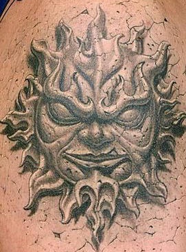 3D黑白恶魔太阳纹身图案