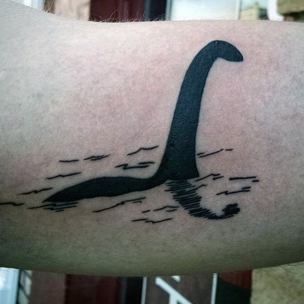 手臂3D简单的黑色恐龙湖纹身图案