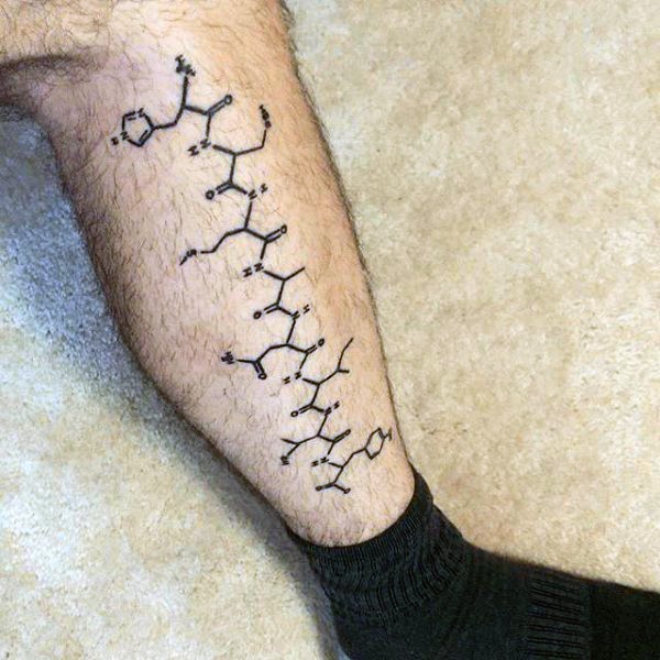 黑色惊人的化学公式小腿纹身图案