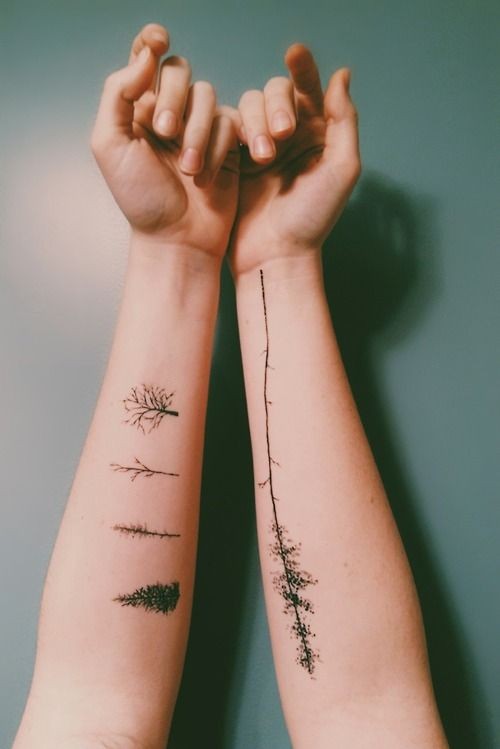 手臂小清新黑色树个性纹身图案