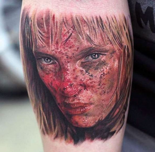 逼真的彩色著名女演员肖像手臂纹身图案