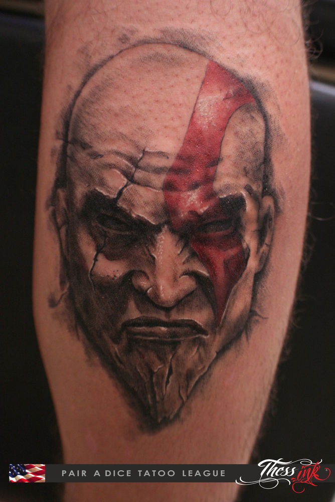 3D彩色的疤痕野蛮人头像纹身图案