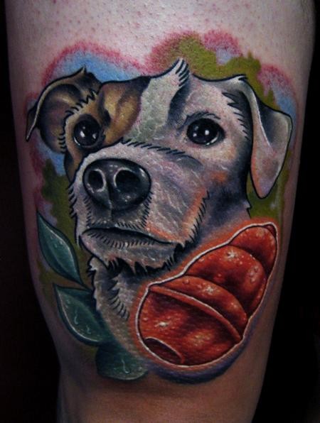 new school彩色可爱的狗与小玩具手臂纹身图案