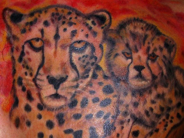 可爱豹子家庭彩色纹身图案