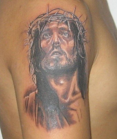 3d耶稣肖像手臂纹身图案