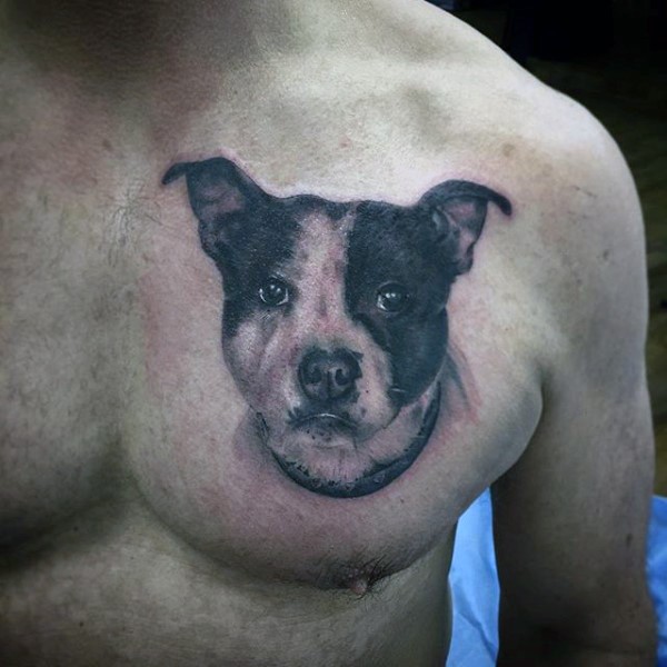 3D逼真的狗头像胸部纹身图案