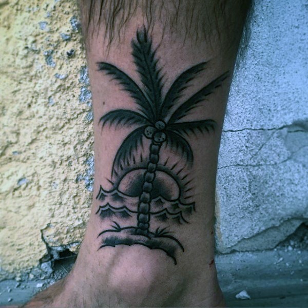 简单的的太阳棕榈树脚踝纹身图案