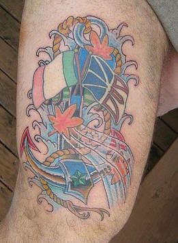大腿爱尔兰和苏格兰海军彩色纹身图案