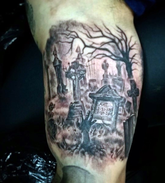 黑暗可怕的旧墓地手臂纹身图案