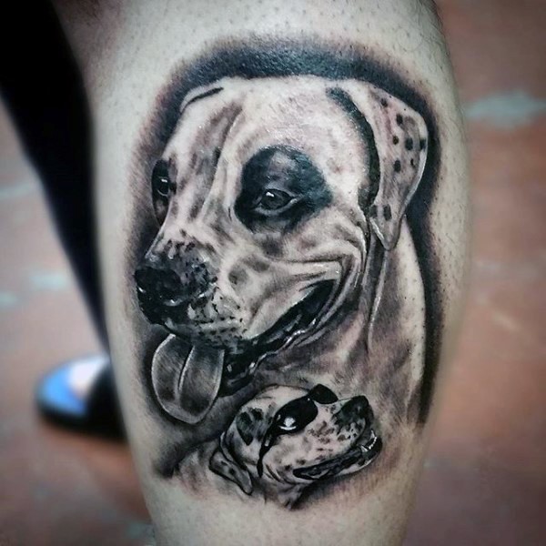 可爱的3D写实狗与太阳镜小腿纹身图案