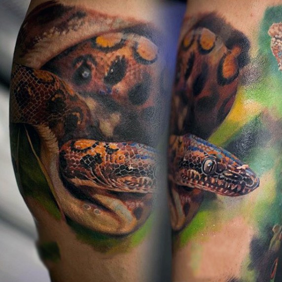 3D逼真的自然彩色蛇纹身图案