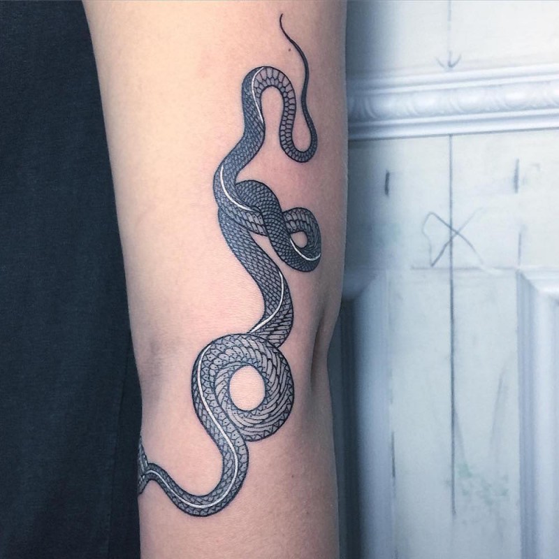 精致的黑色小蛇手臂纹身图案