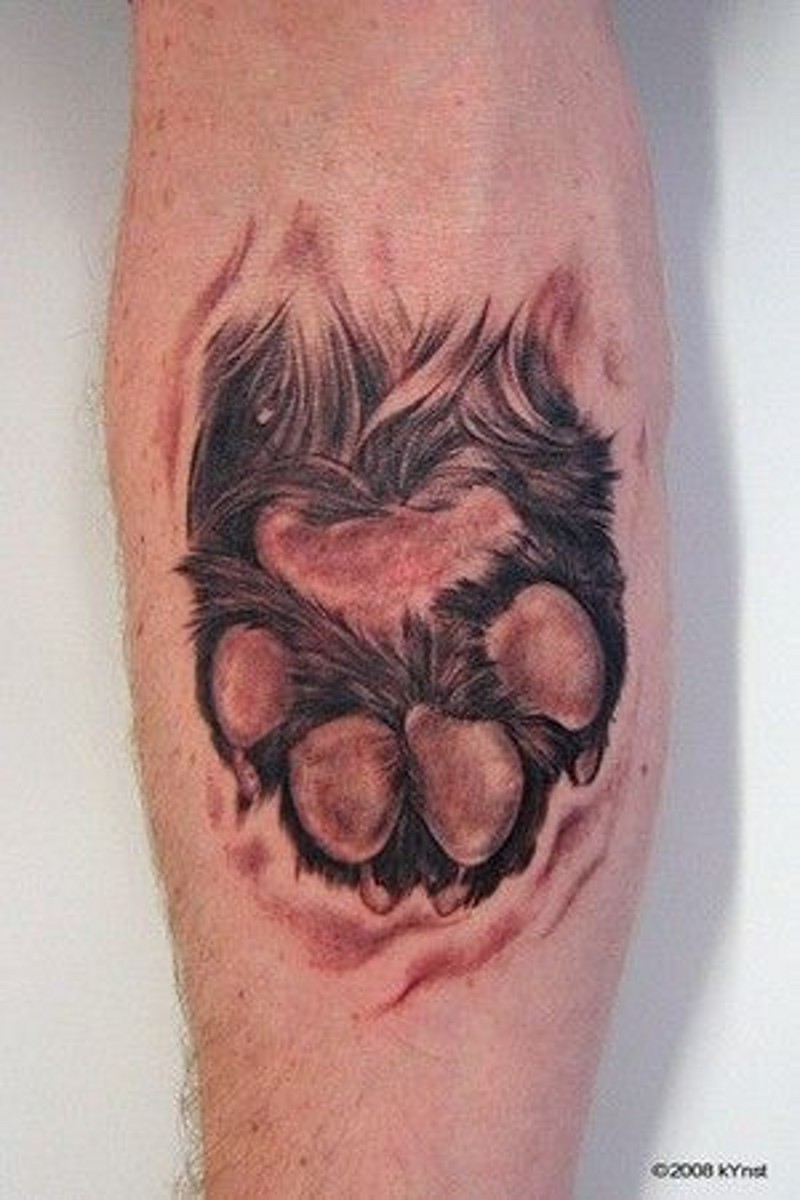 非常逼真的彩色动物爪印手臂纹身图案