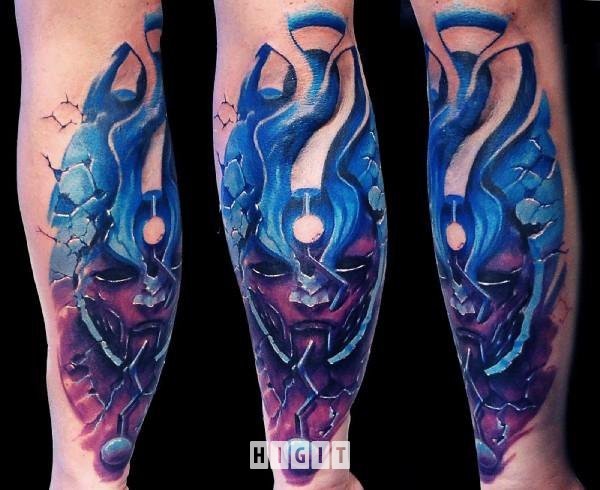 手臂插画风格的彩色幻想外星人纹身图案