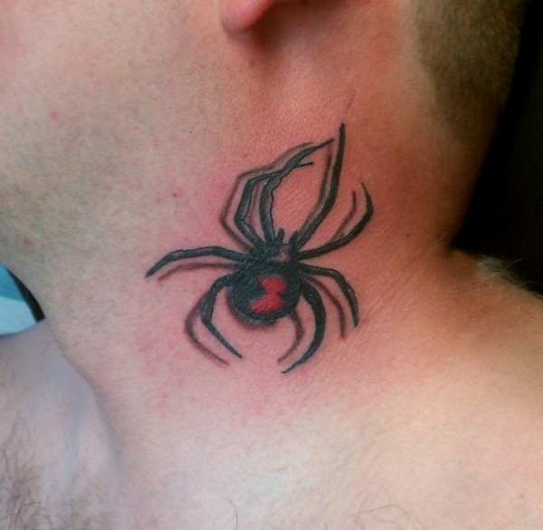 颈部3D逼真的彩色小蜘蛛纹身图案
