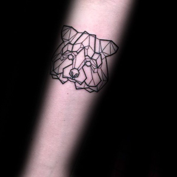 熊头黑色线条几何手臂纹身图案