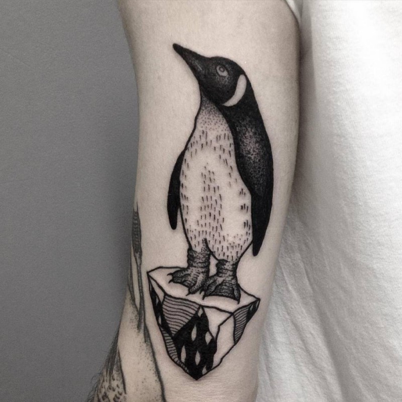 手臂迷你的黑白可爱企鹅纹身图案