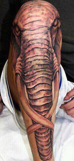 很酷的逼真的大象小腿纹身图案