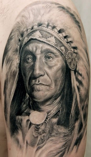 美洲土著酋长写实肖像纹身图案
