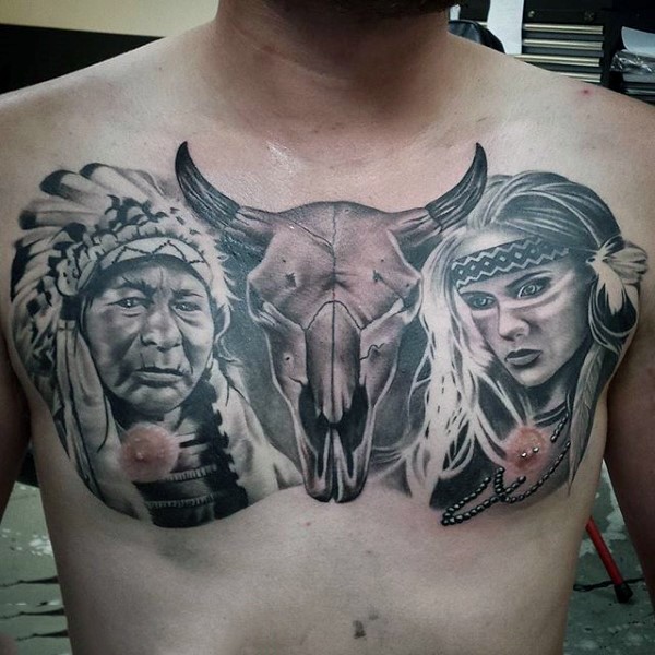 胸部印度女人和牛头个性纹身图案