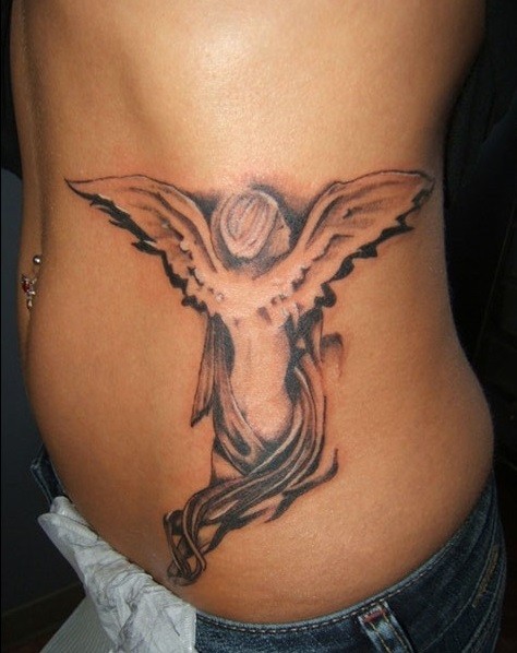 哭泣的天使腰部纹身图案