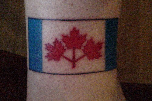 加拿大国旗彩绘脚踝纹身图案