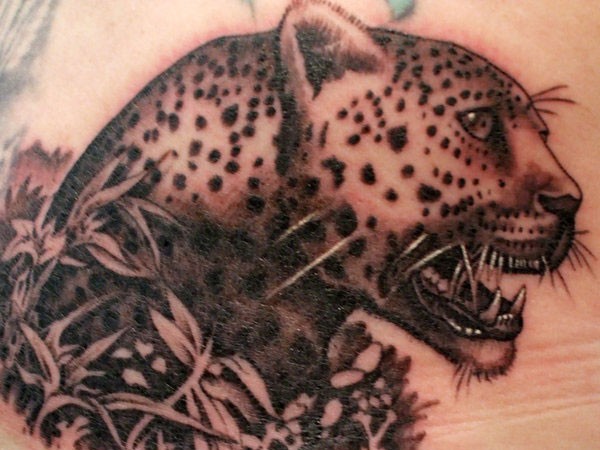 可爱的豹子和灌木丛纹身图案