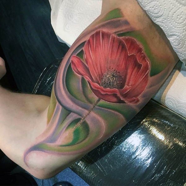 大臂3D天然彩色花卉纹身图案