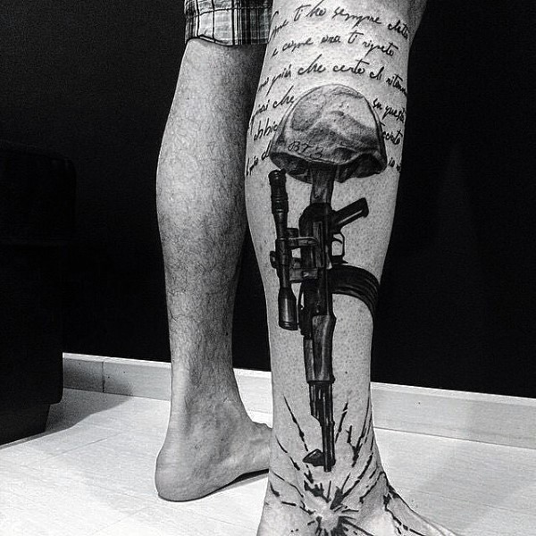 美国陆军纪念式和字母黑色小腿纹身图案