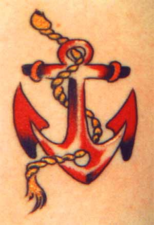 红色的传统船锚纹身图案