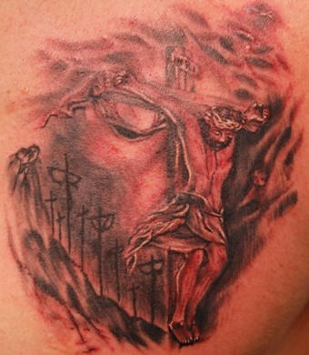 耶稣基督3D红色和黑色肖像纹身图案