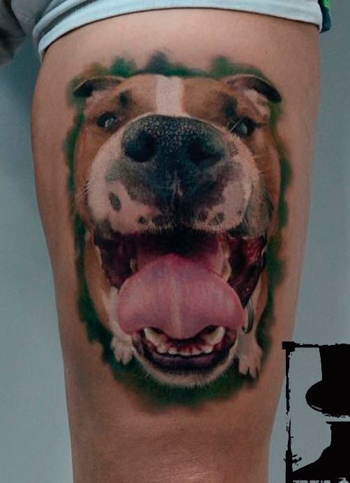 大臂3D风格非常有趣的狗纹身图案